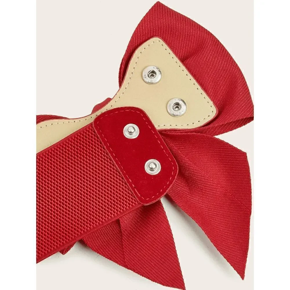 🎀 Red Bow Decor Elastic Stretchy Wide Corset Belt SIZE L-XL NEW